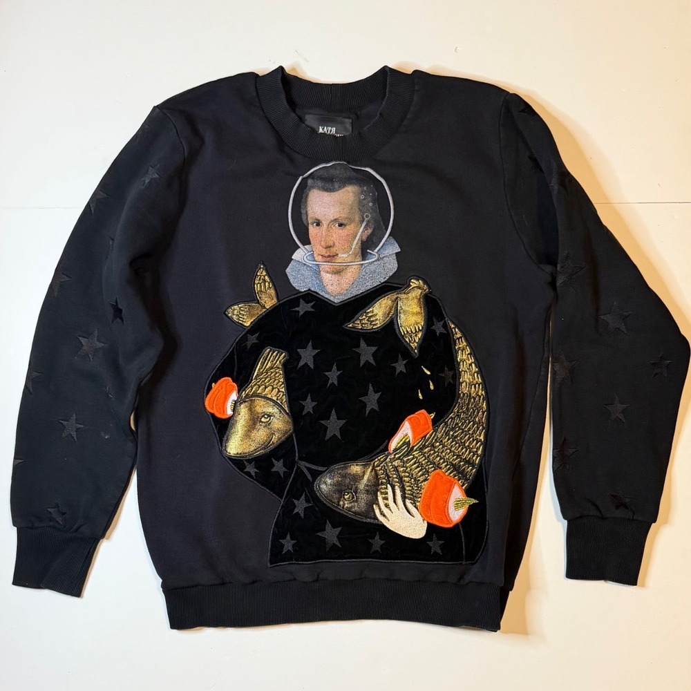 Katya Dobryakova Sweatshirt Size L Black Co Renaissance Star Embroidery